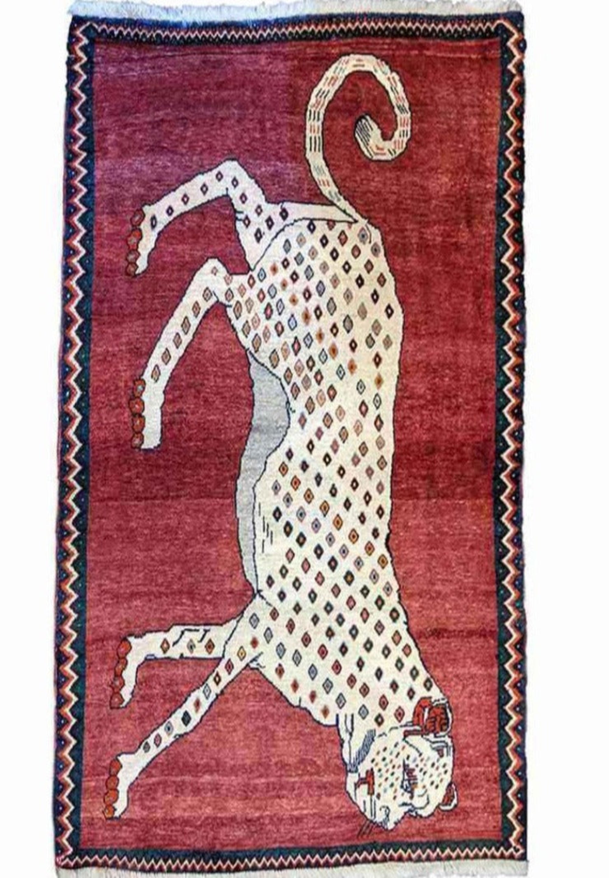 140 x 95 cm Shiraz Qashqai Nomadic Animal design Tribal Red Lion Rug - Rugoutlet
