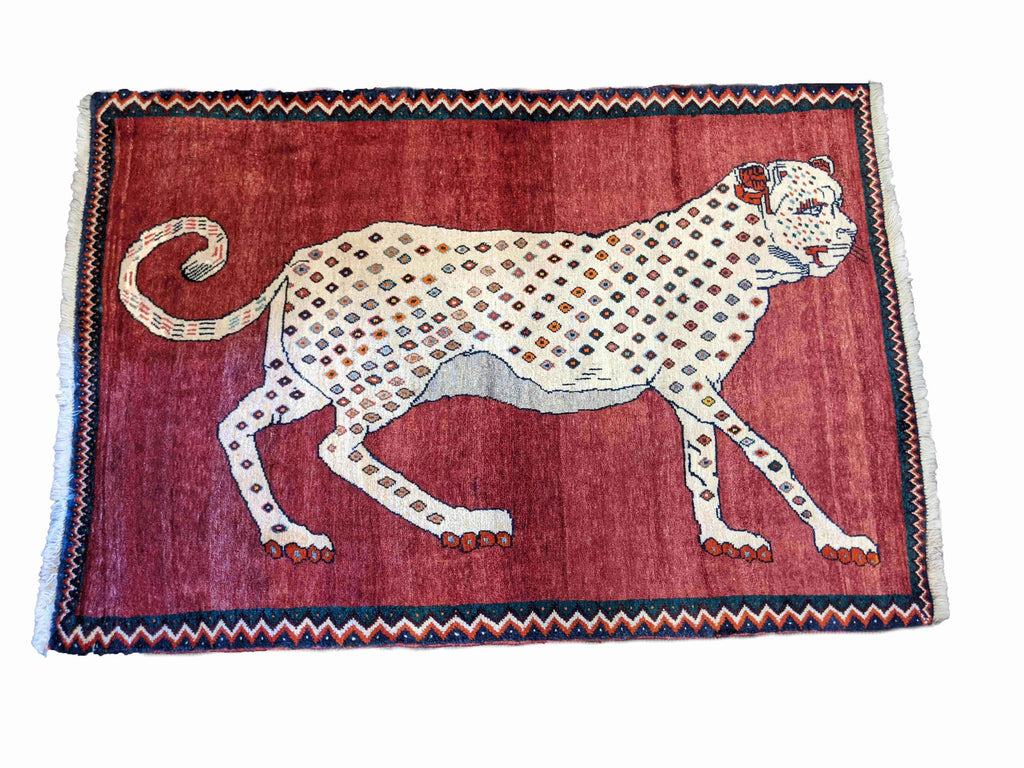 140 x 95 cm Shiraz Qashqai Nomadic Animal design Tribal Red Lion Rug - Rugoutlet