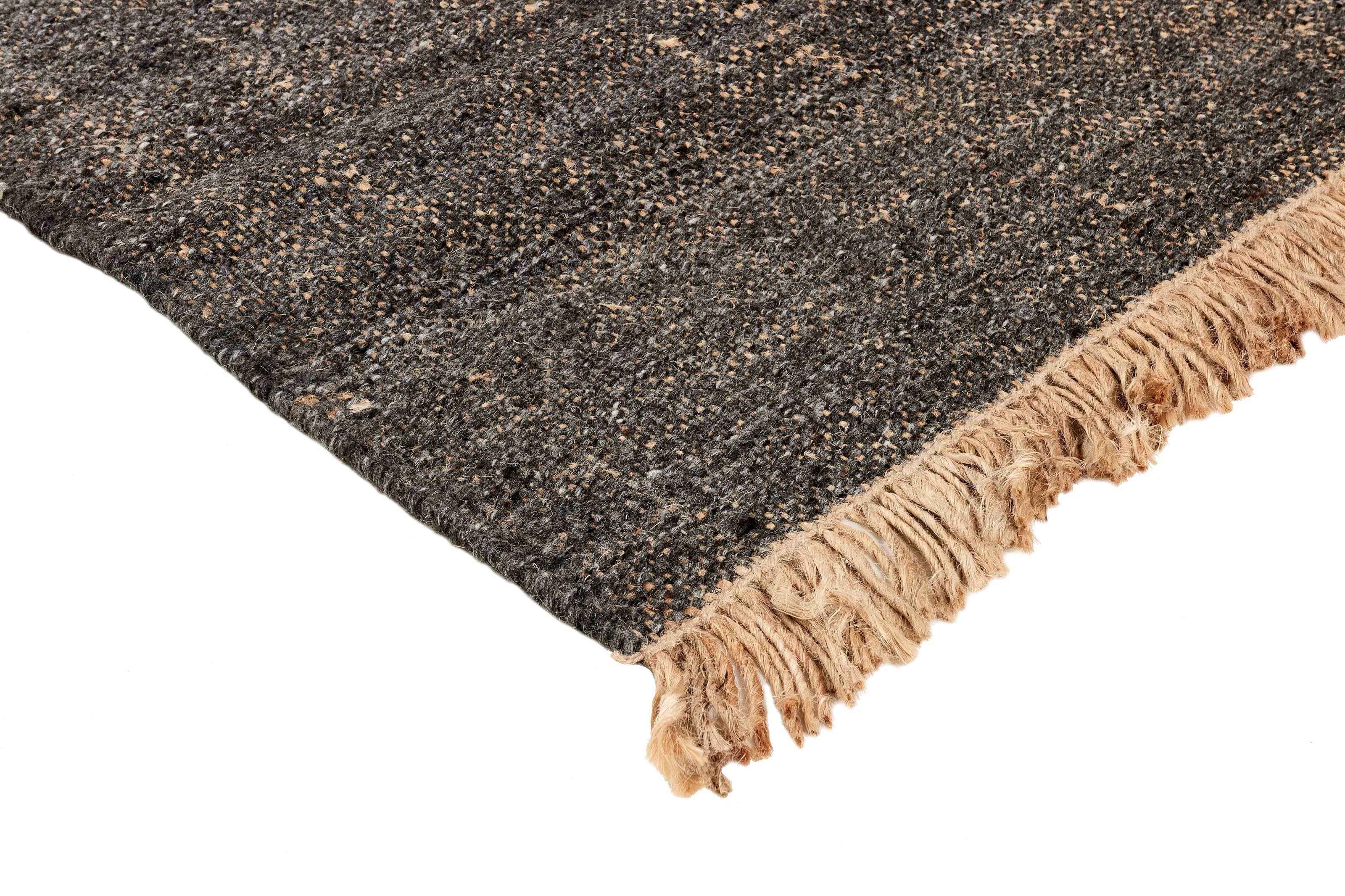 160x90 cm Black and brown jute and wool rug -200024WD - Rugoutlet