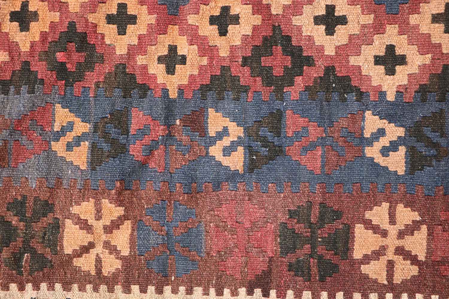 367x80 cm Afghan Kilim Runner Tribal Wool Rug Handmade Maroon - Rugoutlet