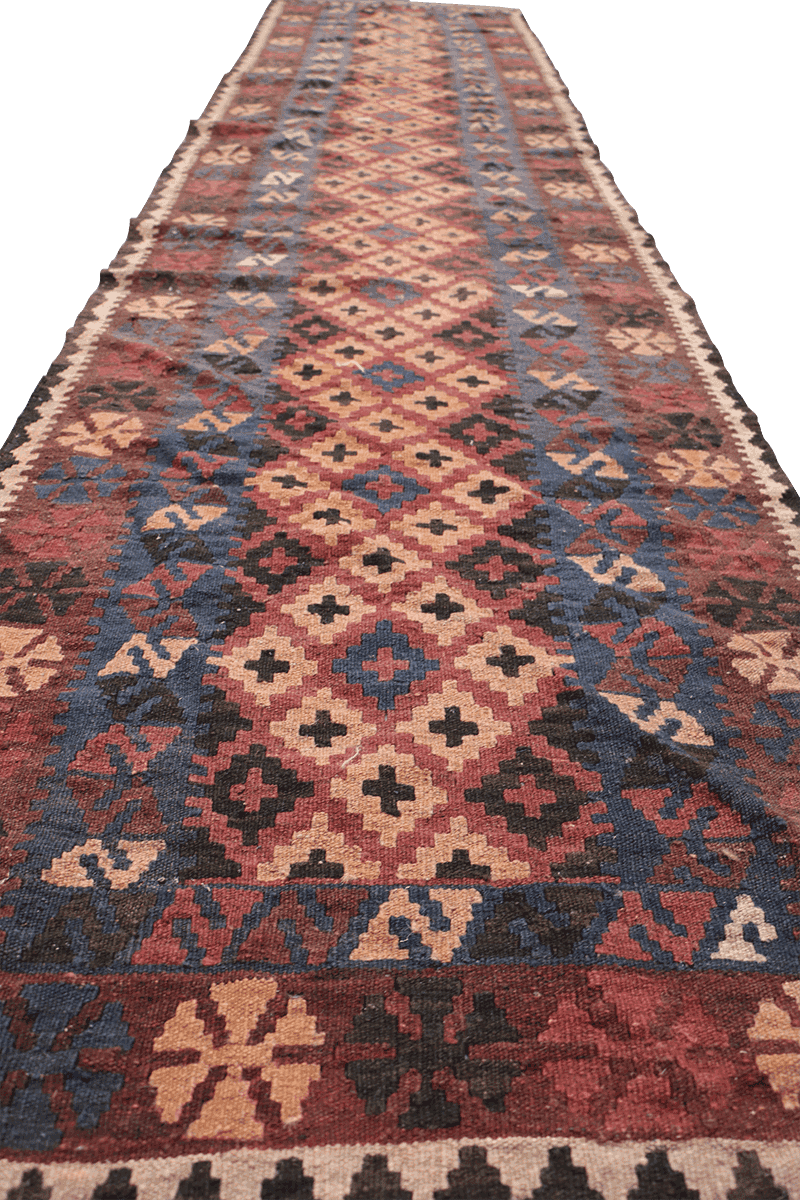 367x80 cm Afghan Kilim Runner Tribal Wool Rug Handmade Maroon - Rugoutlet