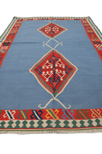 235x153 cm Qashqai Kilim Tribal Wool Rugs Hand Knotted Sky Blue - Rugoutlet