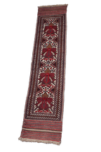 352x80 cm Afghan Mushwani Kilim Runner Wool Rug Handmade Maroon Pink - Rugoutlet