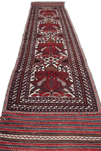352x80 cm Afghan Mushwani Kilim Runner Wool Rug Handmade Maroon Pink - Rugoutlet