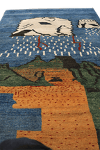 155 x 112 cm Gabbeh Tribal Wool Rugs Handmade Blue Colour - Rugoutlet
