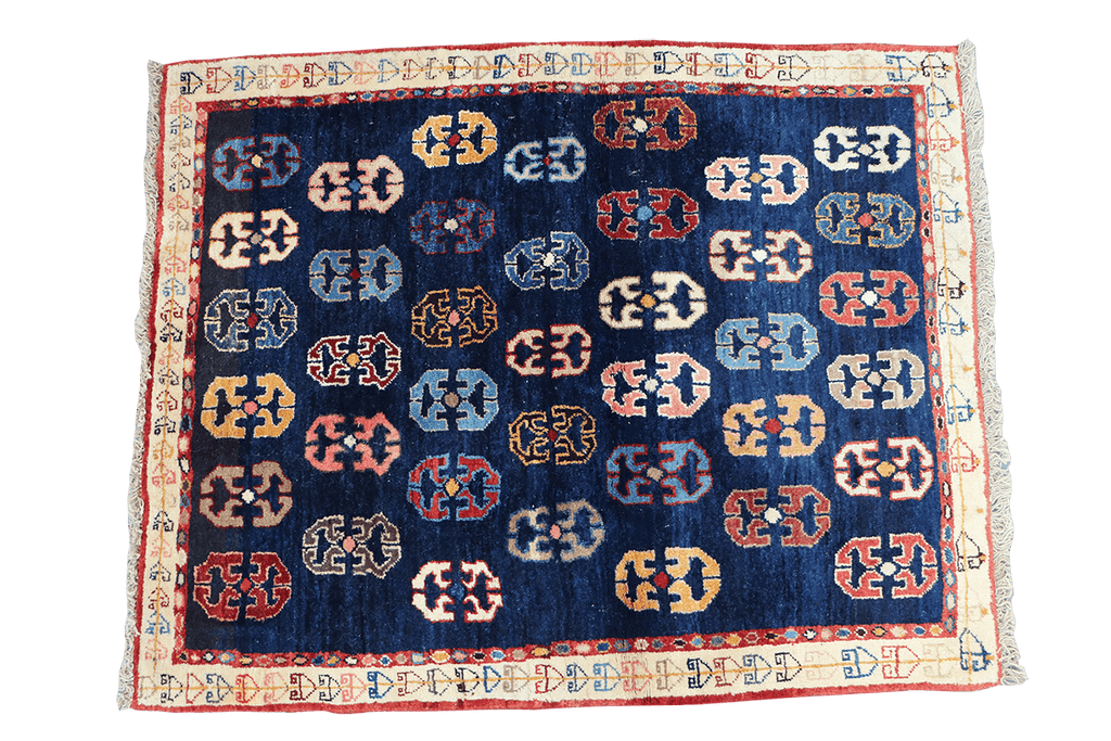 133x107cm Persian Gabbeh Qashqai Tribal wool blue rug - Rugoutlet