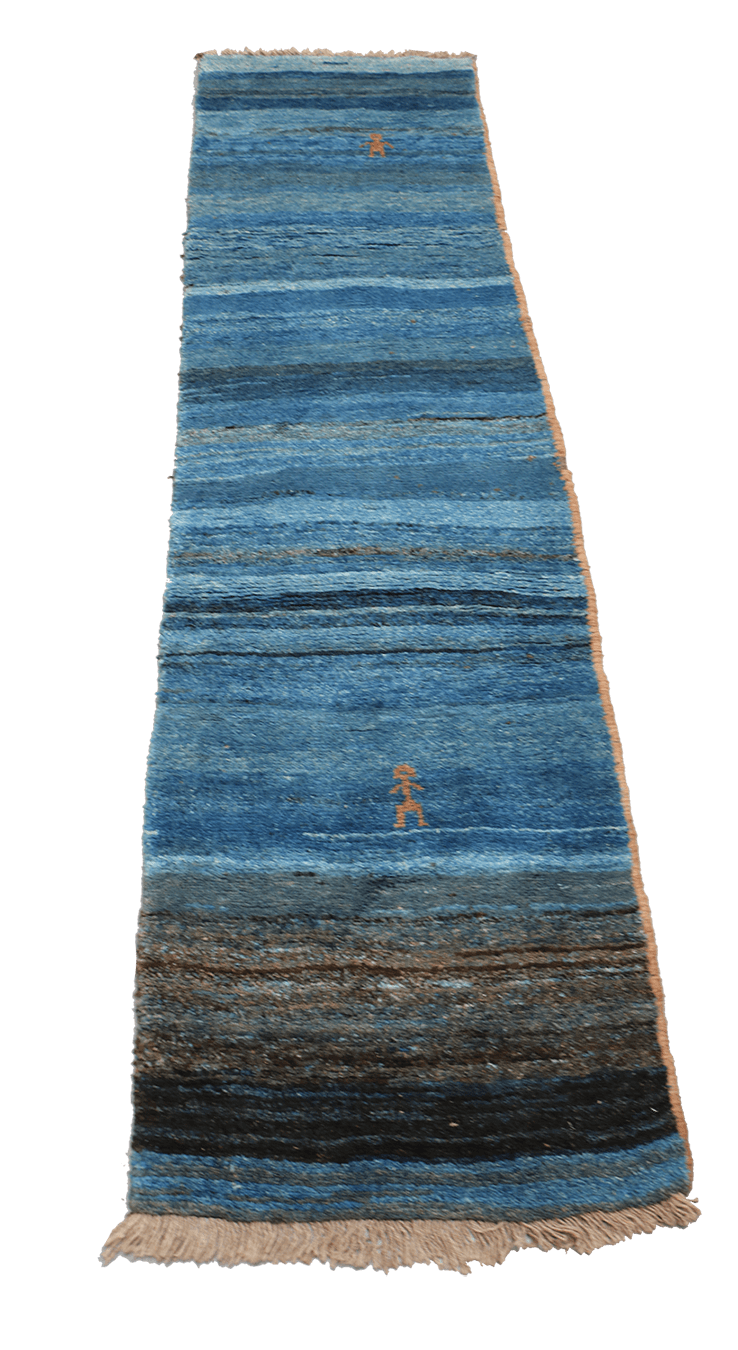 A vertical image of a Gabbeh Runner Tribal Wool Rug