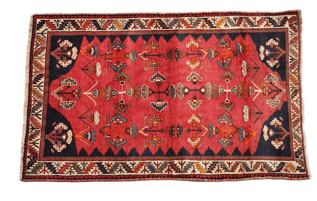 127 x 200 cm Persian Qashqai Tribal Wool Rugs Handcrafted Blue Red - Rugoutlet