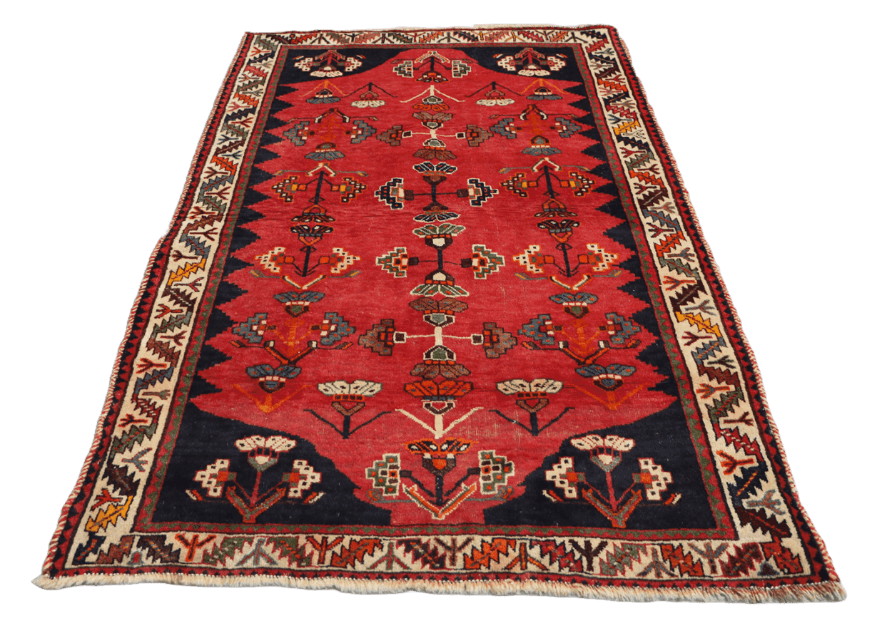 127 x 200 cm Persian Qashqai Tribal Wool Rugs Handcrafted Blue Red - Rugoutlet