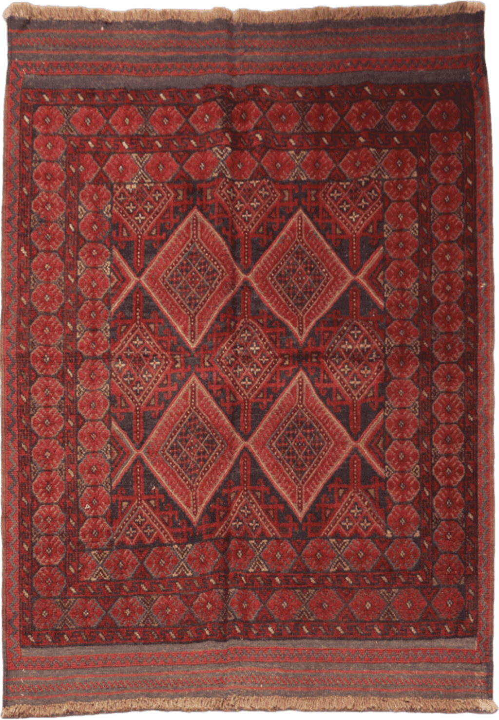 190 x 140 cm Afghan Mushwani Tribal Wool Rug Hand-Knotted Red Colour - Rugoutlet