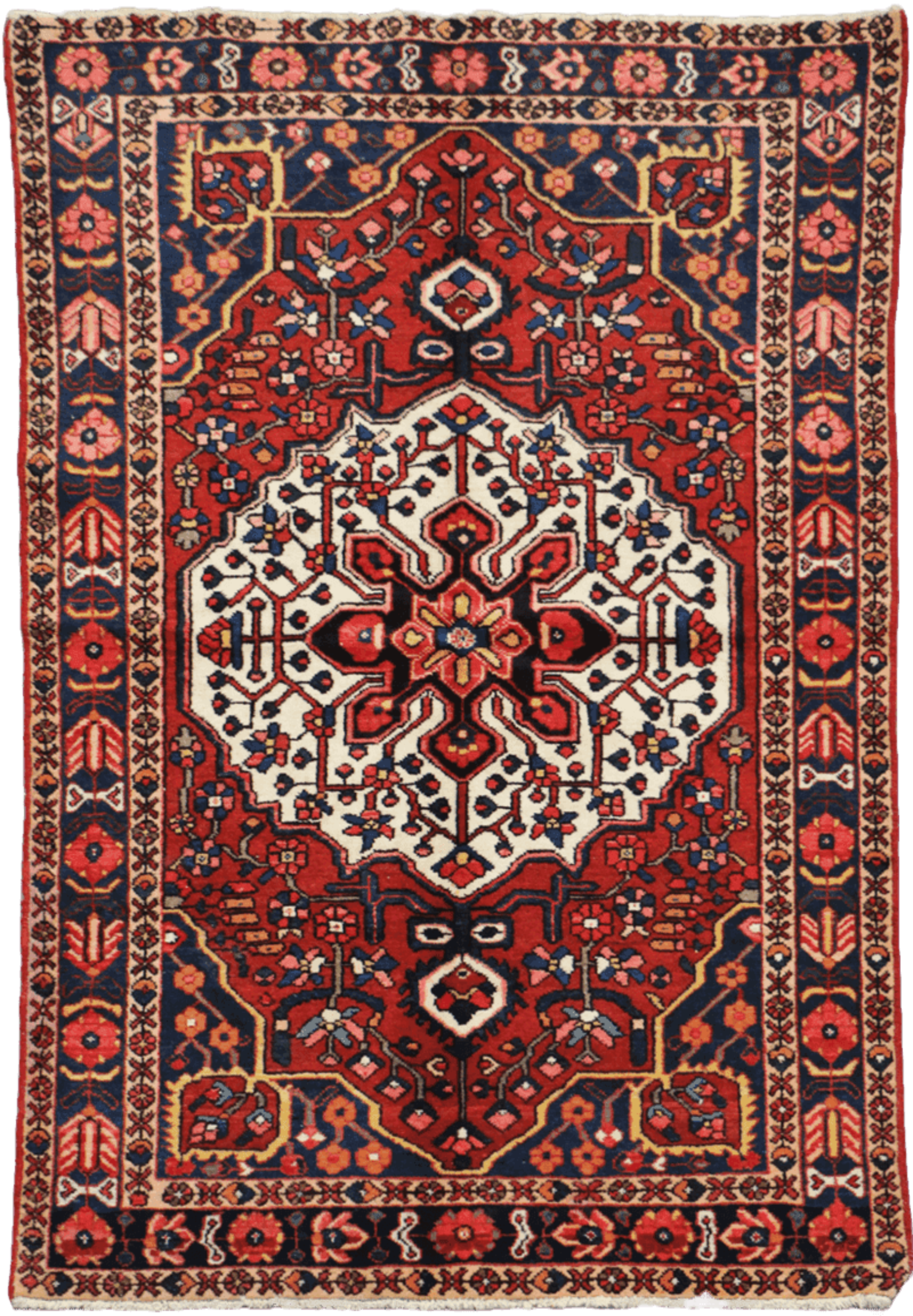 200 x 142 cm Heriz Tribal Wool Rug Hand-Knotted Red Blue Colour - Rugoutlet