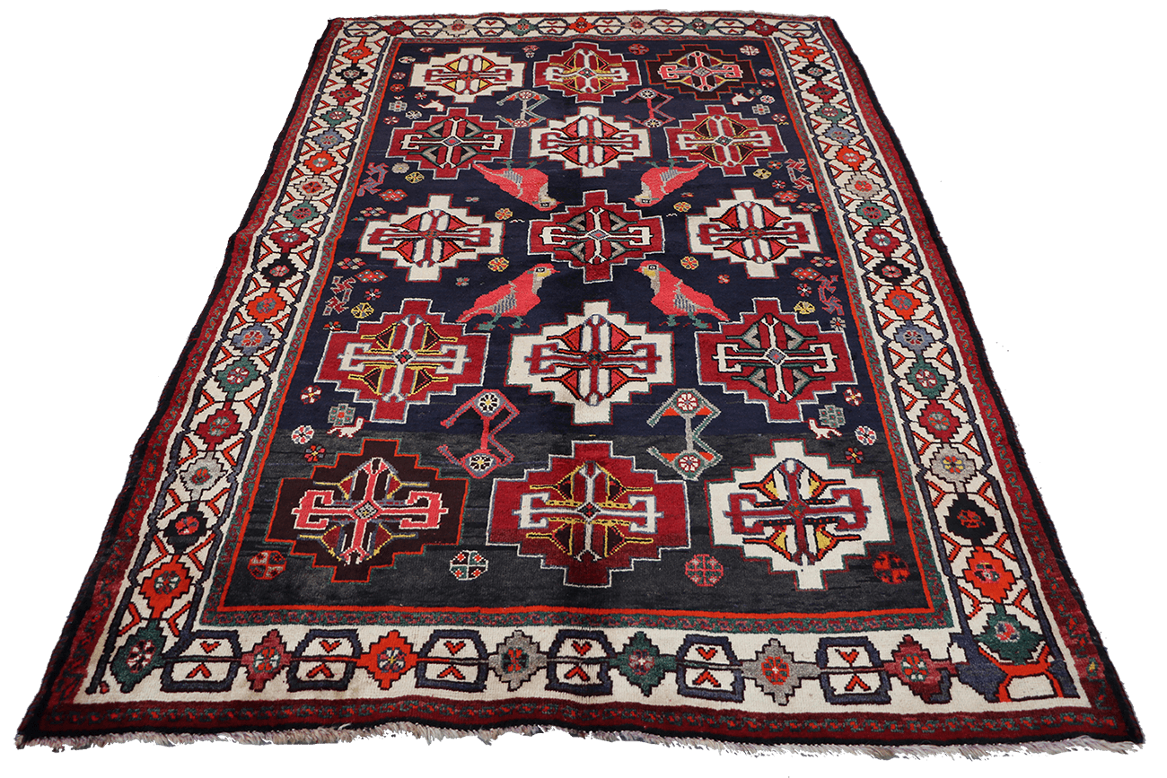 A hand-knotted Tribal Qashqai Wool Rug