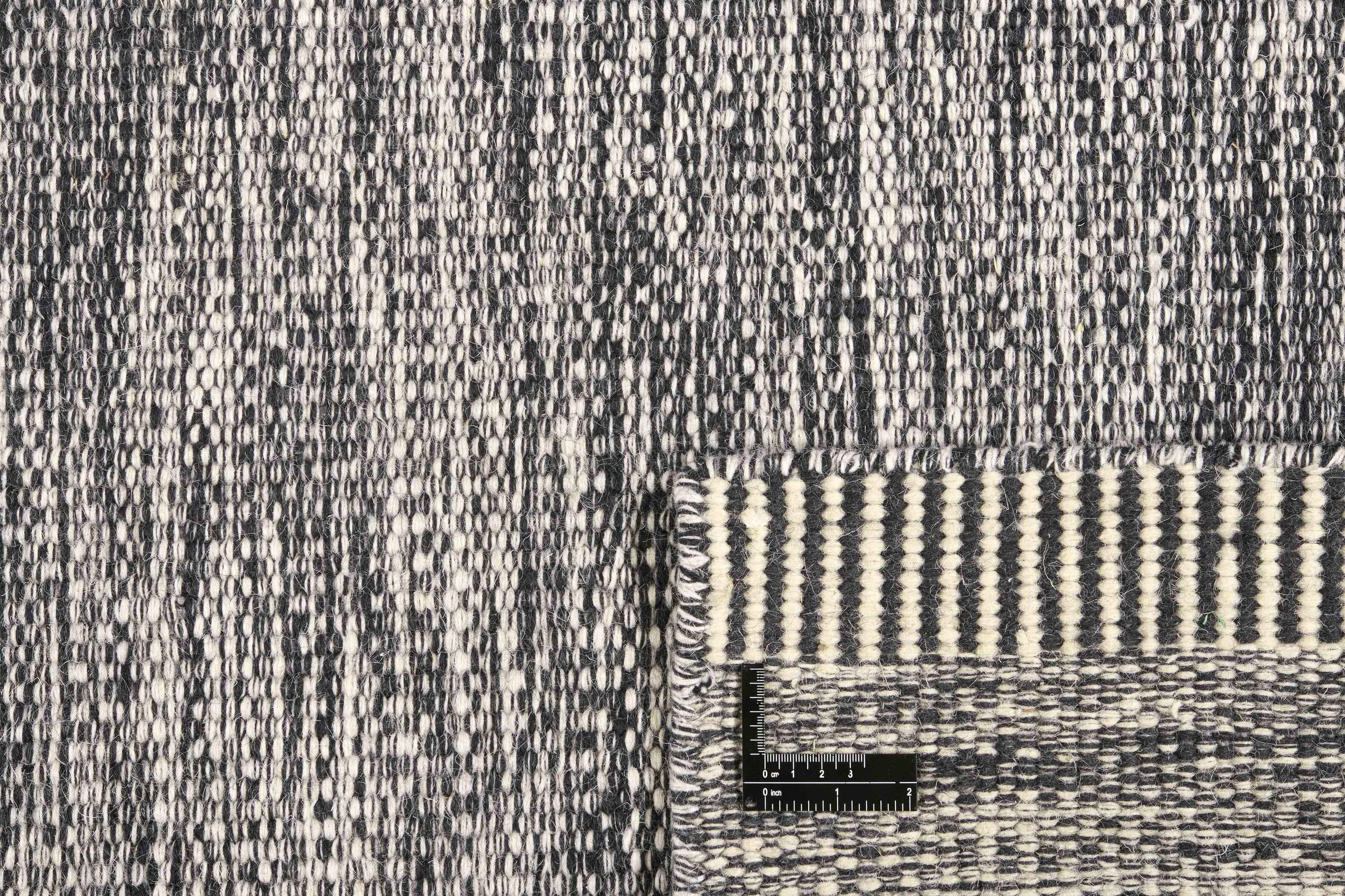 90x60 cm wool Black Rug-J-96-03, Steel - Rugoutlet