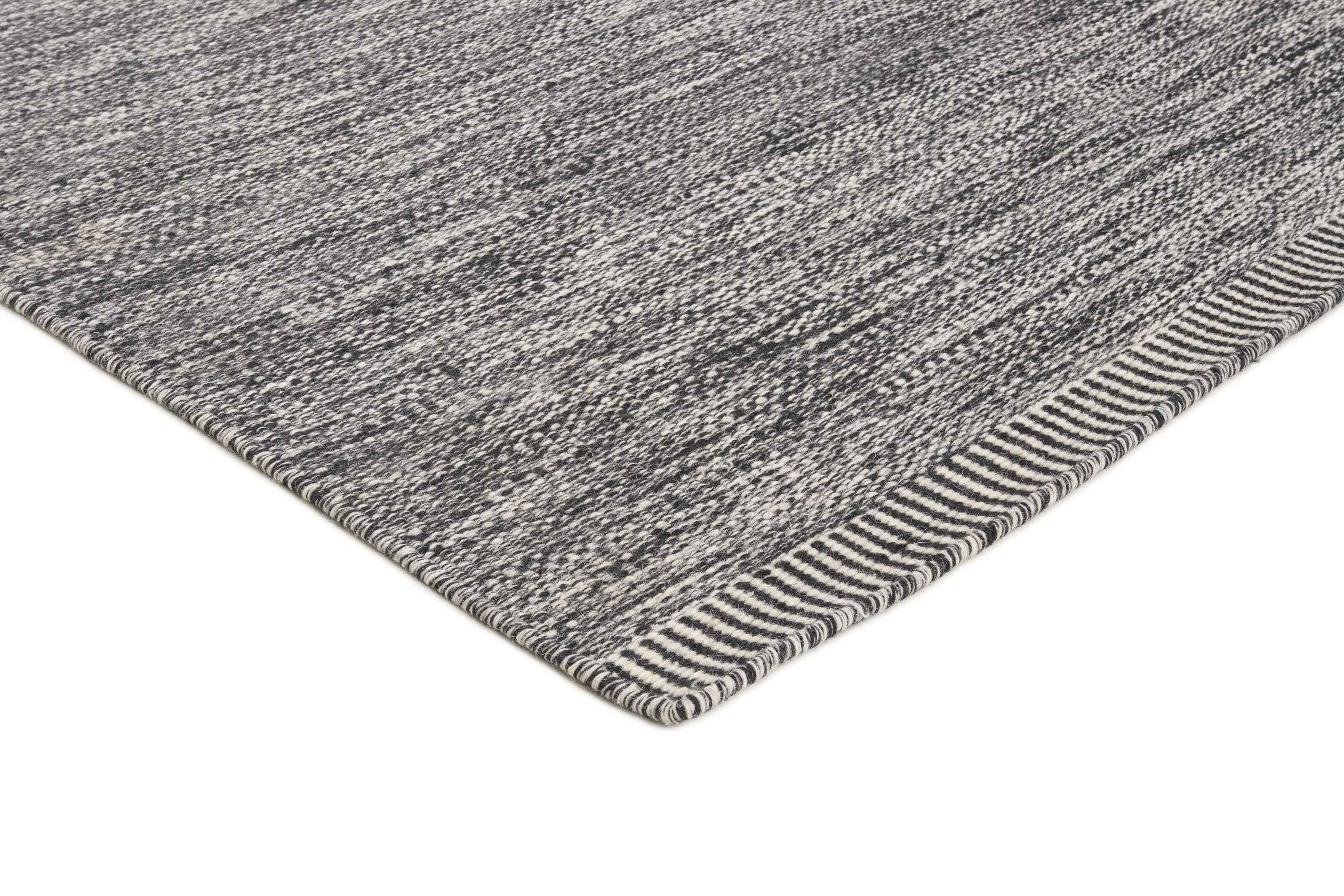 90x60 cm wool Black Rug-J-96-03, Steel - Rugoutlet